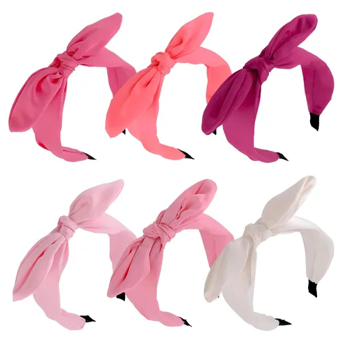 Vista 14 de Jaciya Paquete de 6 diademas de plátano con lazo, diademas blancas de verano con lazo anudado para mujer, accesorios para el cabello de fiesta