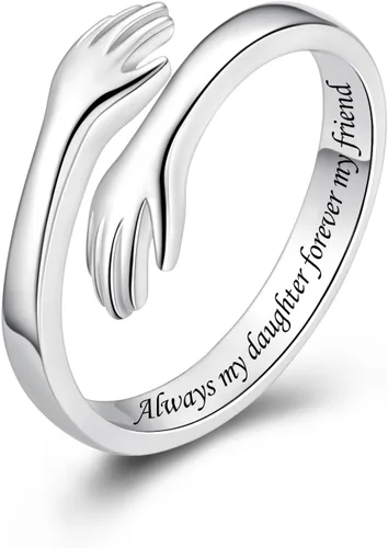 Vista 66 de Anillos de abrazo de plata esterlina S925 para mujeres, adolescentes y niñas, anillo ajustable para nieta, hija, esperanza, promesa, amistad, anillo