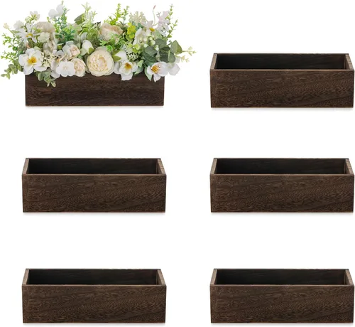 Vista 15 de NUPTIO - Centro de mesa en caja de madera: 2 piezas de 11.8" de largo, jardineras rectangulares de madera - Jarrón de flores de granja para boda