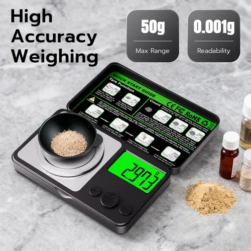 Vista 3 de Wigearss - Báscula digital de miligramo de 1.76 oz x 0.00 oz, mini báscula de precisión con función de peso de tara, peso de calibración y pantalla