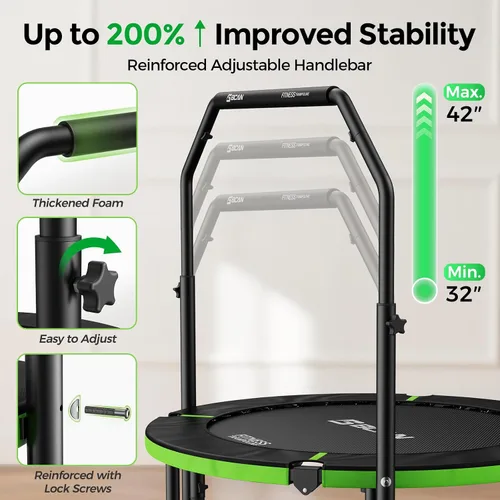 Vista 3 de BCAN SP3 40/48" Exercise Rebounder Trampoline for Adults, Handlebar, Indoor