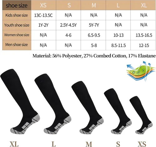 Vista 2 de Ultrafun 4 pares de calcetines de fútbol acolchados hasta la rodilla para hombres, jóvenes y niños