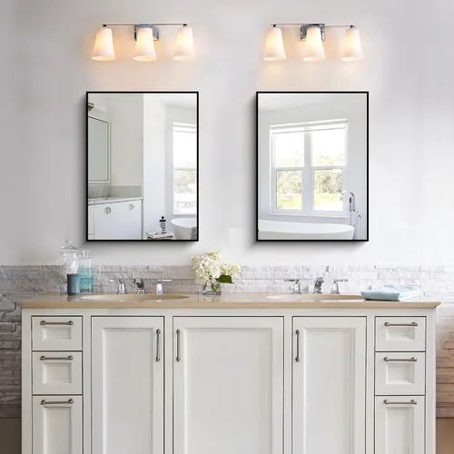 Vista 2 de KOCUUY Espejo de baño negro, espejo rectangular de 24 x 18 pulgadas para sobre el fregadero, espejo de pared decorativo moderno para dormitorio