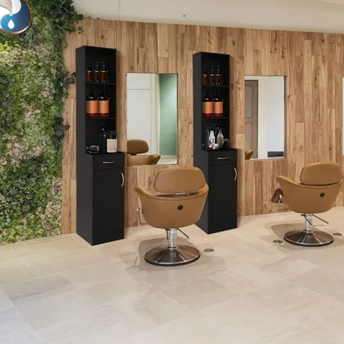 Vista 5 de mefeir Salon Station, gabinete de almacenamiento para peluquero con cajón, 5 compartimentos y estante, MDF duradero, equipo organizador para salón