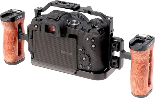 Vista 6 de Foto4easy R8 jaula para cámara Canon R8 con placa de liberación rápida para Arca-Swiss, incluye mango de madera lateral universal doble
