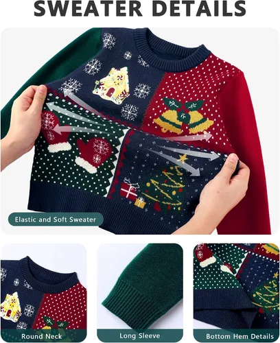 Vista 4 de SANMIO Suéter de manga larga con botones para bebés, niños y niñas, diseño de ciervo, Navidad, 6M-4T Navidad verde