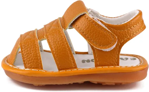 Vista 3 de QIETION Sandalias chirriantes para niños y niñas pequeños, puntera cerrada, suela de goma antideslizante, zapatos para primeros pasos