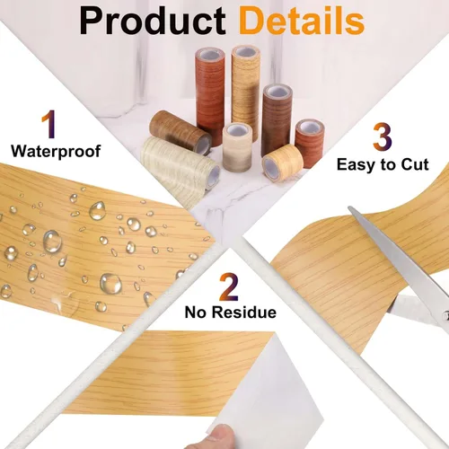 Vista 3 de PATIKIL Cinta de Veta de Madera de 2 pulgadas x 32 pies, Cinta de Reparación de Textura de Madera Autoadhesiva, Parche de Efecto de Madera Realista