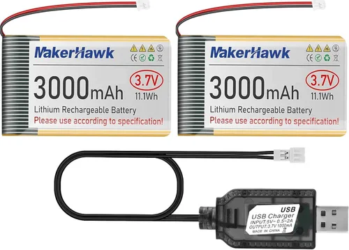Vista 8 de MakerHawk Batería LiPo de 3.7 V 3000 mAh recargable 1S 103665 Batería de polímero de litio con placa de protección cinta de goma aislada, enchufe