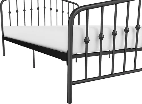 Vista 8 de Novogratz Bushwick - Marco de cama Queen de metal con cabecera ligeramente triangular, husillos insertados, base ajustable para almacenamiento,