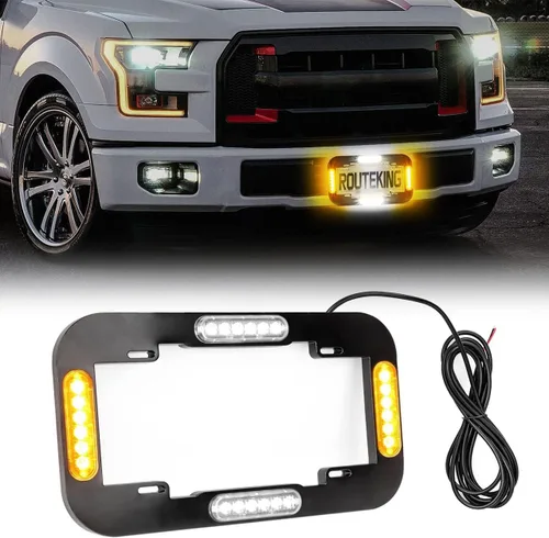 Vista 7 de Luces estroboscópicas de 13.5 pulgadas con 24 luces LED para matrícula, impermeable, marco de matrícula, luces de advertencia amarillas ámbar