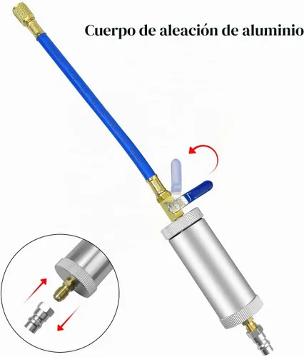 Vista 3 de Inyector de aceite y tinte para aire acondicionado R134A, kit de inyector de aceite para compresor con acoplador rápido de 2 OZ, herramienta HVAC