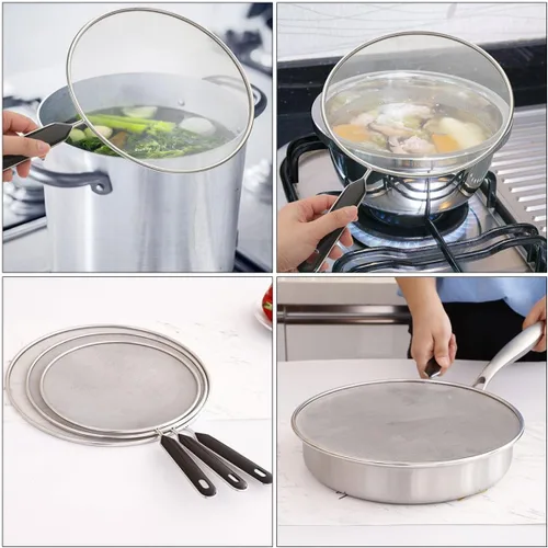 Vista 6 de 3 Piece Stainless Steel Grease Splatter Screen for Cooking Pans