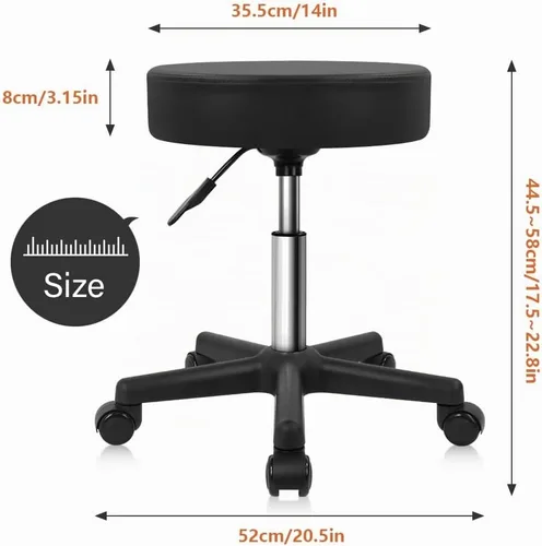 Vista 3 de KKTONER Taburete redondo con ruedas de cuero PU ajustable giratorio de trabajo de dibujo SPA Taburetes de salón Silla con ruedas Negro