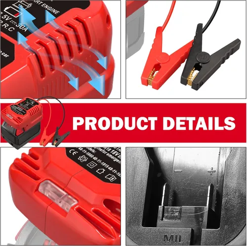 Vista 8 de Adaptador de puente compatible con batería Milwaukee de 18 V M18, kit de arranque de puente de 11 AWG cable de 18 V, cable de arranque automático