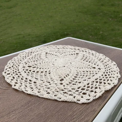 Vista 4 de Hsvanyr Mantel redondo de algodón para mesitas de noche, manteles individuales para centros de mesa, manteles individuales de vidrio beige