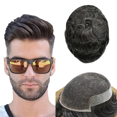 Vista 23 de Mens Toupee Remy Human Hair System For Men Bleached Knot Toupee Hair Piece For Men French Lace Toupee For Men Hairpiece 8X10#17 Dark Ash Blonde 90%