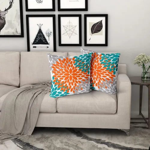 Vista 6 de Kawani Fundas para Almohada Naranja Turquesa Gris 20x20 Dahlias Floral Modernas Fundas de Almohada de Estilo Rústico de Granja para Sofá de Algodón