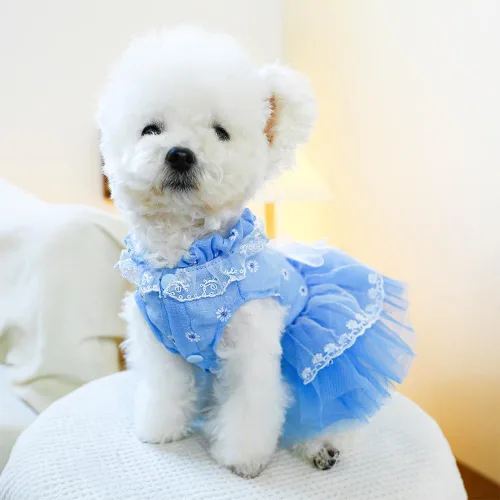 Vista 5 de ANIAC Daisy Vestidos para Perros Pequeños Hembra con Anillo para Correa, Nudo de Lazo Vestido de Boda para Cachorra, Traje de Gato de San Valentín