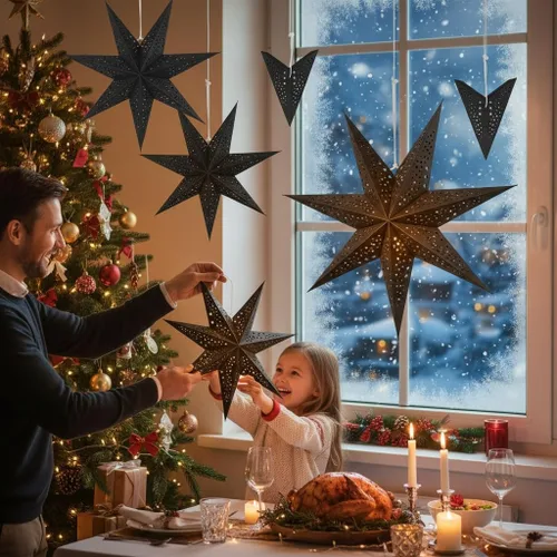 Vista 3 de 3 faroles de papel con estrellas de Navidad 3D colgantes de 20 pulgadas para Navidad, carnaval, boda, baile de graduación, decoraciones de fiesta