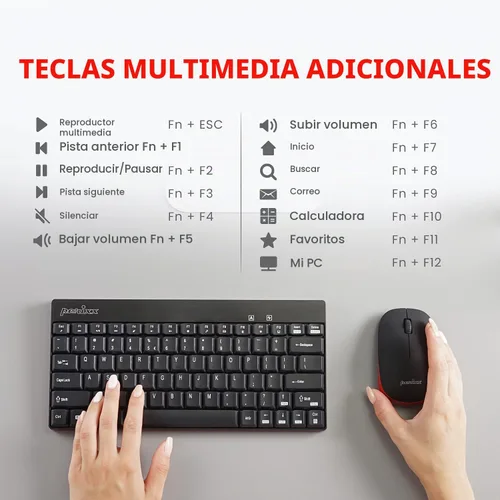 Vista 3 de Perixx PERIDUO-712B Set de Teclado y Ratón Inalámbrico Mini, Negro, Diseño de Teclado Inglés de EE. UU