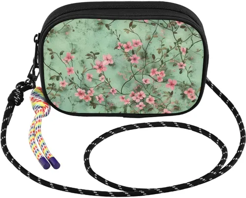 Vista 2 de Oil Painting with Retro Pink Flowers Black Crossbody Bags for Men Trendy with Adjustable Strap Nylon Small Crossbody Phone Bag Go shopping bolso