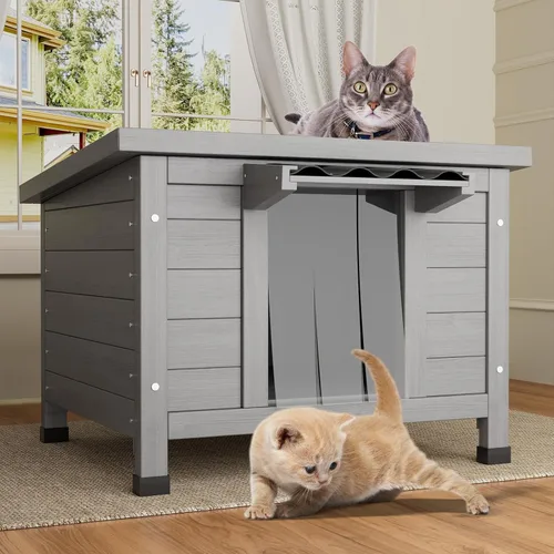 Vista 7 de TIMHAKA Casa para Gatos al Aire Libre, Refugio Aislado para Gatos Ferales de Interior Impermeable con Piso Elevado, Gran Recinto Exterior para Gatos