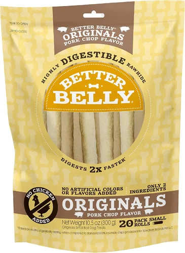 Vista 17 de Better Belly Originals, Sabor a Solomillo de Ternera Real, Rollos Pequeños, Masticables para Perros, 20 Unidades (P-50050NC)