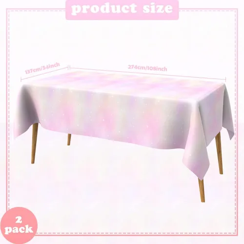 Vista 2 de Bsofing Mantel desechable de arcoíris pastel, 2 piezas, mantel rectangular de plástico impermeable para picnic, cumpleaños, aniversario, boda
