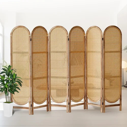 Vista 9 de Divisor de habitación de 4 paneles, divisor de habitación plegable de madera con doble bisagra, pantalla de privacidad individual hecha de ratán