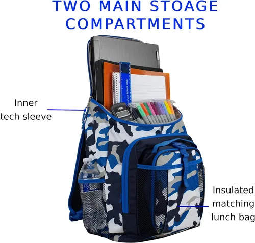 Vista 6 de FUEL Combo de mochila con lonchera 18 pulgadas, de lujo, dos compartimentos, resistente al agua, con bolsillos laterales para botella de agua