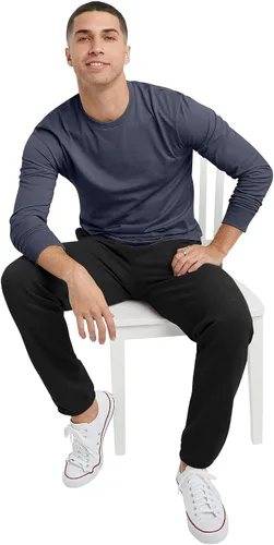 Vista 5 de Hanes Camiseta de algodón de manga larga para hombre, camiseta clásica de cuello redondo para hombre, disponible en tallas altas