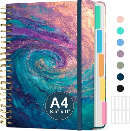 Vista 19 de Cuadernos grandes de espiral rayados para el trabajo con divisores y pestañas extraíbles, 8.5 x 11 pulgadas, bonito cuaderno de tapa dura de 5