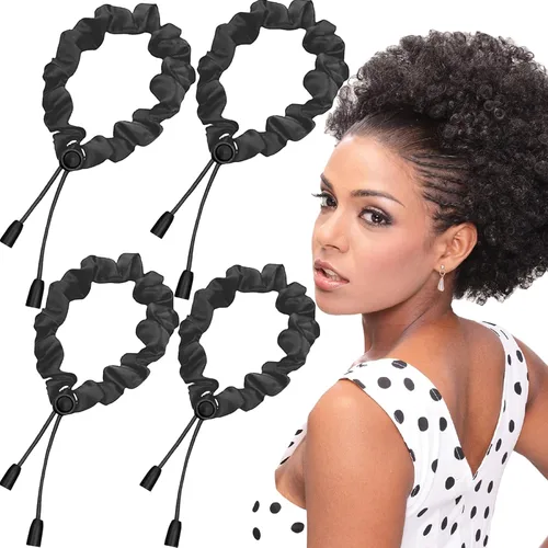 Vista 12 de 2 piezas de ligas para cabello ajustable Afro Puff, scrunchies de satén extra grandes, accesorios para Afro Puff duraderos sin daños, bandas