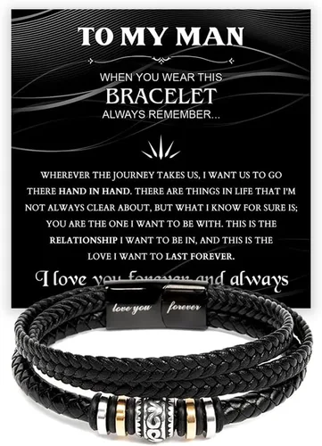 Vista 11 de Pulsera Para Mi Hombre, Pulsera Para Esposo Regalo De Esposa, Pulseras Para Hombres Regalo, Pulseras De Cuero Trenzado Y Acero Inoxidable Con