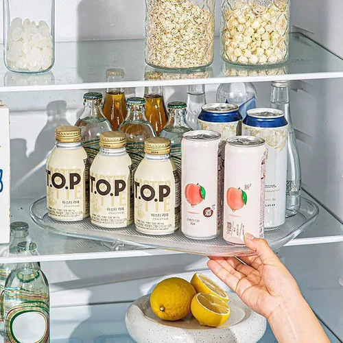 Vista 5 de Dxcaicc Tocadiscos transparentes, rectangular Aclyic Lazy Susan Estante de almacenamiento giratorio para encimera para refrigerador, organizador
