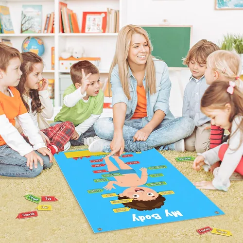 Vista 5 de AKAYOK 36 piezas de partes del cuerpo para niños, tablero de fieltro para niños pequeños, actividades de aprendizaje preescolar, cuerpo humano