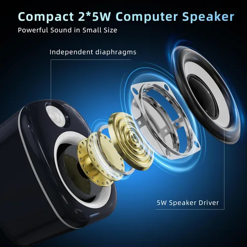 Vista 2 de Altavoces USB, altavoces de computadora para PC de escritorio, altavoces de juegos de escritorio, altavoces de computadora pequeños, altavoz