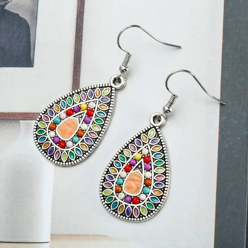 Vista 7 de MIMEIMIAI - 4 pares de aretes colgantes bohemios vintage con diamantes de imitación aretes bohemios para mujeres y niñas estilo A Diamante
