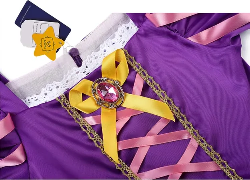 Vista 5 de Aoiviss Disfraz de Rapunzel para niñas, ropa de vestir de princesa, para cumpleaños, Halloween, cosplay, color morado