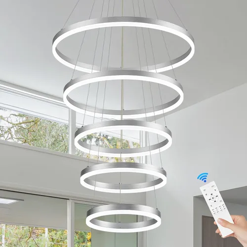 Vista 17 de Benkut Lámpara colgante LED moderna D24 pulgadas, color negro dorado, lámpara LED circular regulable, 1 anillo con control remoto, luz colgante