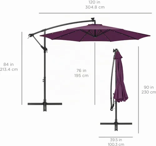 Vista 7 de Best Choice Products Sombrilla de Patio de Mercado Colgante Descentrada con LED Solar de 10 pies para Patio Trasero, Junto a la Piscina, Césped