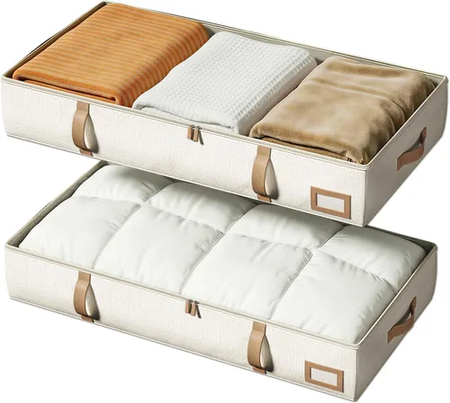 Vista 8 de Vailando Contenedores de almacenamiento para debajo de la cama, 6 pulgadas de alto y 60 litros debajo de la cama con asas resistentes y paredes Beige