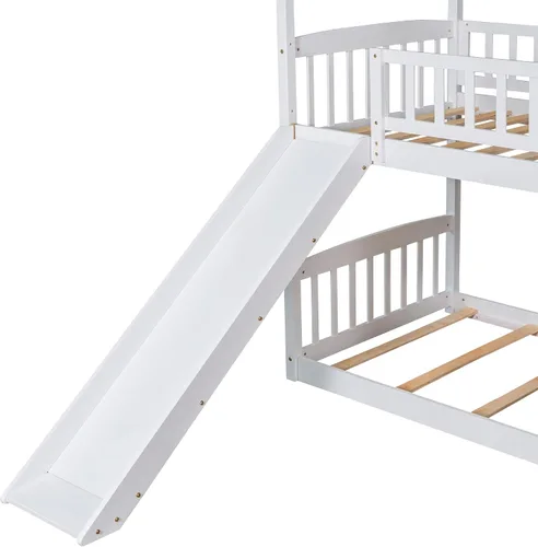 Vista 8 de Harper & Bright Designs Literas de casa para niños con tobogán, marco de litera de madera individual sobre cama individual con escalera