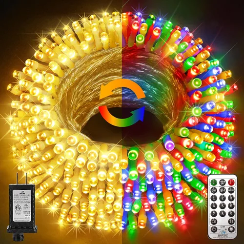 Vista 10 de KNONEW 720 luces LED de Navidad de 337 pies para exteriores, luces de cadena de alambre transparente que cambian de color con 11 modos