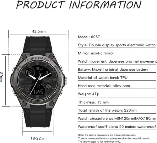 Vista 6 de Reloj digital para mujer de findtime, deportivo, impermeable, analógico, militar, táctico, con retroiluminación LED, alarma, cronómetro, reloj