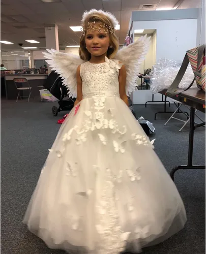 Vista 3 de Vestido de niña de flores, para niñas con cuentas y encaje, traje para certámenes.