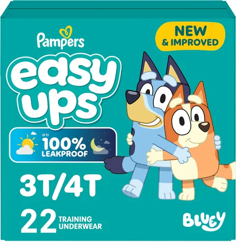 Vista 17 de Easy Ups - Pantalones de entrenamiento para niñas y niños, talla 4 (2T3T), 25 unidades, ropa interior de entrenamiento absorbente Bluey, hasta un