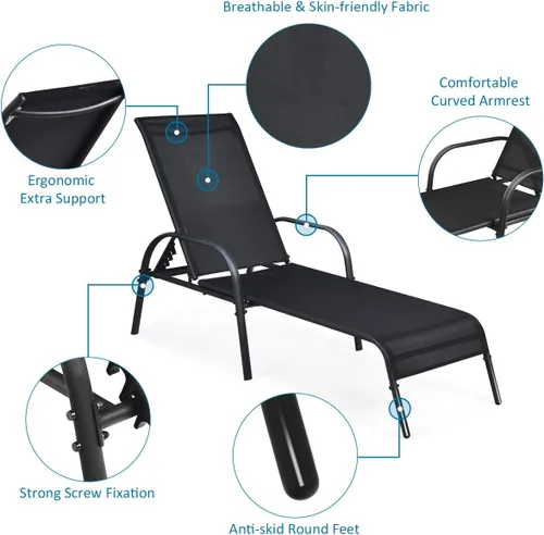 Vista 7 de Tangkula Sillón para exteriores, tumbona de patio con respaldo ajustable, sillón reclinable para piscina exterior con marco de acero resistente