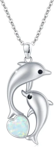 Vista 8 de Collar de Delfín 925 Plata de Ley Regalos para el Día de la Madre Cadenas de Collar para Mujer Collar de delfín de cristal azul